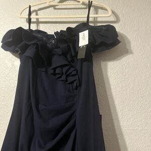Xscape Navy Blue Off-Shoulder Dress